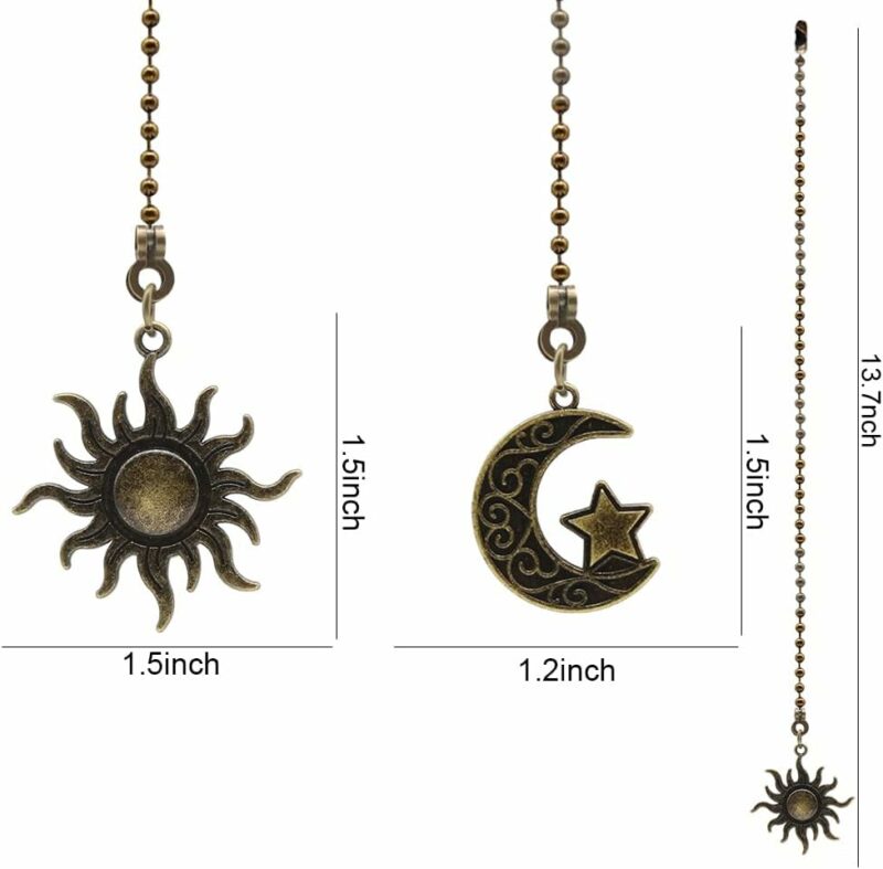 Ceiling Fan Pull Chain Set Decorative Totem Bohemia Pull Chain Pendant Extension 12 Inches Lighting Fan Beaded Ball Fan Pull Chain Extender Ornament with Connector Moon and Sun (Copper)