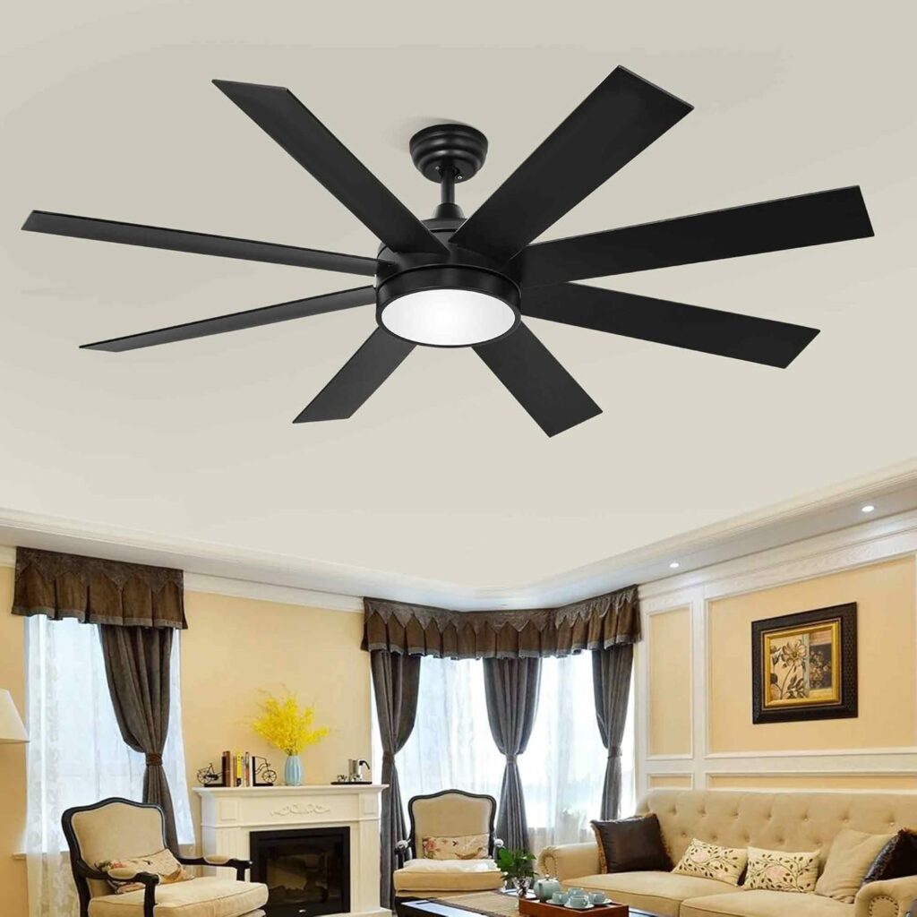 DWVO 60 Inch Black Ceiling Fan with Light and Remote, DC Fanlight for Indoor Outdoor, Modern Ceiling Fan with Reversible 6 Speeds, 3 Color Temperatures, Memory Function, Quiet Motor