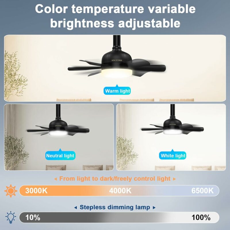 Ceiling Fans with Lights,18" Low Profile Ceiling Fan with Lights Remote Control & APP, Socket Fan Lighting & Ceiling Fans, Indoor/Outdoor Ceiling Fan with Lights Flush Mount, (Black)