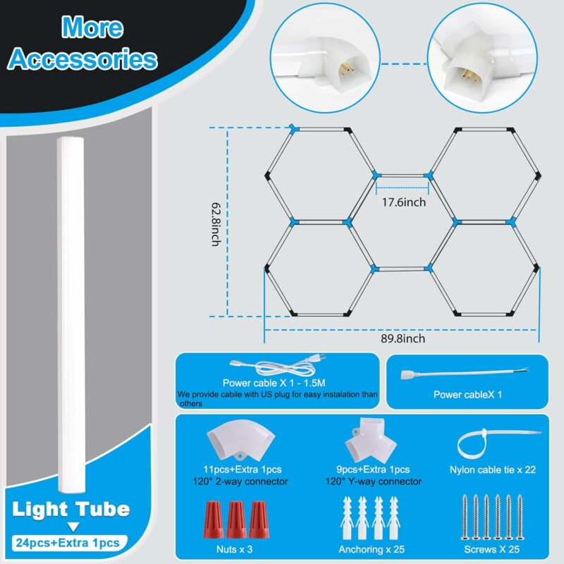 Hexagon LED Garage Light: 25 Pack Updated Bigger Size, 26400LM Super Bright Car Detailing Ceiling LED Shop Light for Warehouse Workshop Gym Basement Car Care Wash Room