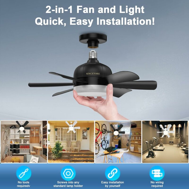 Ceiling Fans with Lights,18" Low Profile Ceiling Fan with Lights Remote Control & APP, Socket Fan Lighting & Ceiling Fans, Indoor/Outdoor Ceiling Fan with Lights Flush Mount, (Black)