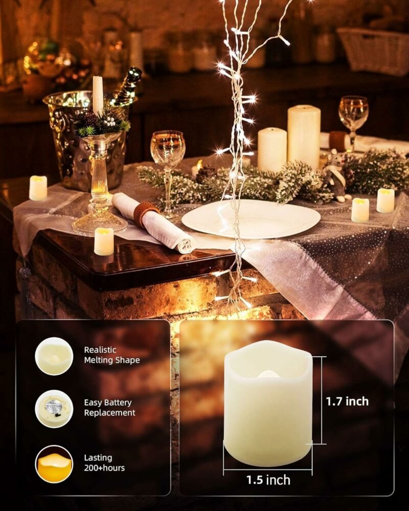 SHYMERY Flameless Votive Candles,Flameless Flickering Electric Fake Candle,24 Pack 200+Hour Battery Operated LED Tea Lights in Warm White for Wedding, Table, Halloween,Christmas Decorations 1.5"X1.7"