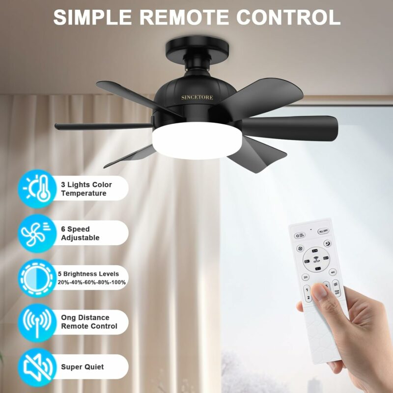 Ceiling Fans with Lights,18" Low Profile Ceiling Fan with Lights Remote Control & APP, Socket Fan Lighting & Ceiling Fans, Indoor/Outdoor Ceiling Fan with Lights Flush Mount, (Black)