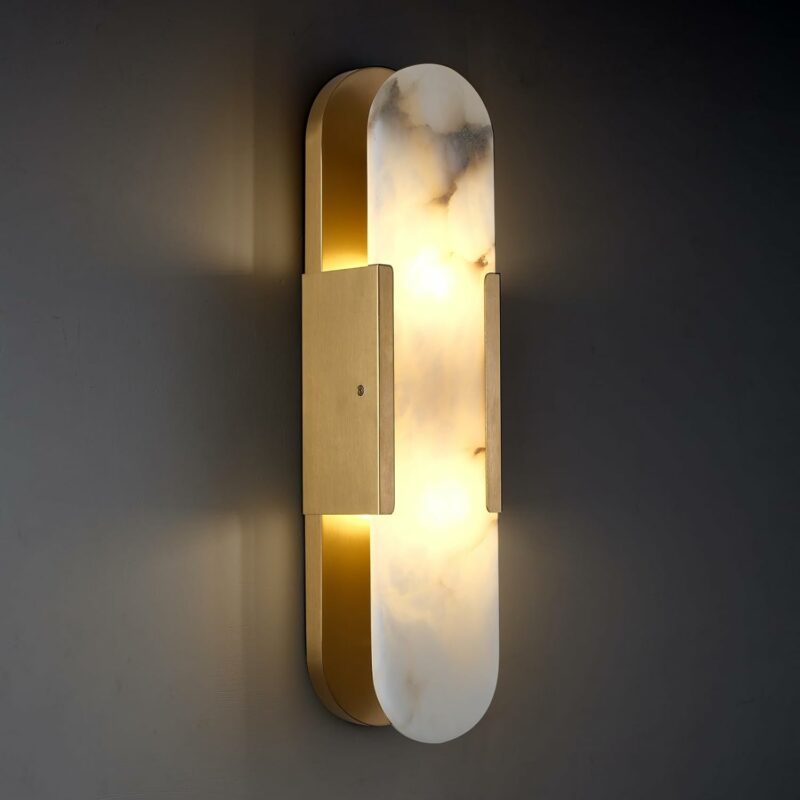 Brass Alabaster Wall Sconces, Natural Marble Wall Sconces Indoor Alabaster Sconces for Living Room Modern Alabaster Sconces Wall Lighting for Dining Room Stairs Bedroom