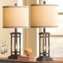 ROTTOGOON 27.5 Tall Farmhouse Table Lamps with USB C + USB A Charge Ports, Rustic Living Room Lamps Set of 2, Black Industrial End Table Lamp for Bedroom Living Room Nightstand (Oil-Rubbed Bronze)