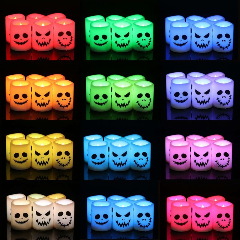 GenSwin Halloween Flameless Votive Candles Color Changing with Remote Timer, Battery Operated LED Tealight Candles for Halloween Home Decoration Gifts(6 Pack, 1.5” x 2”)(Battery Included)