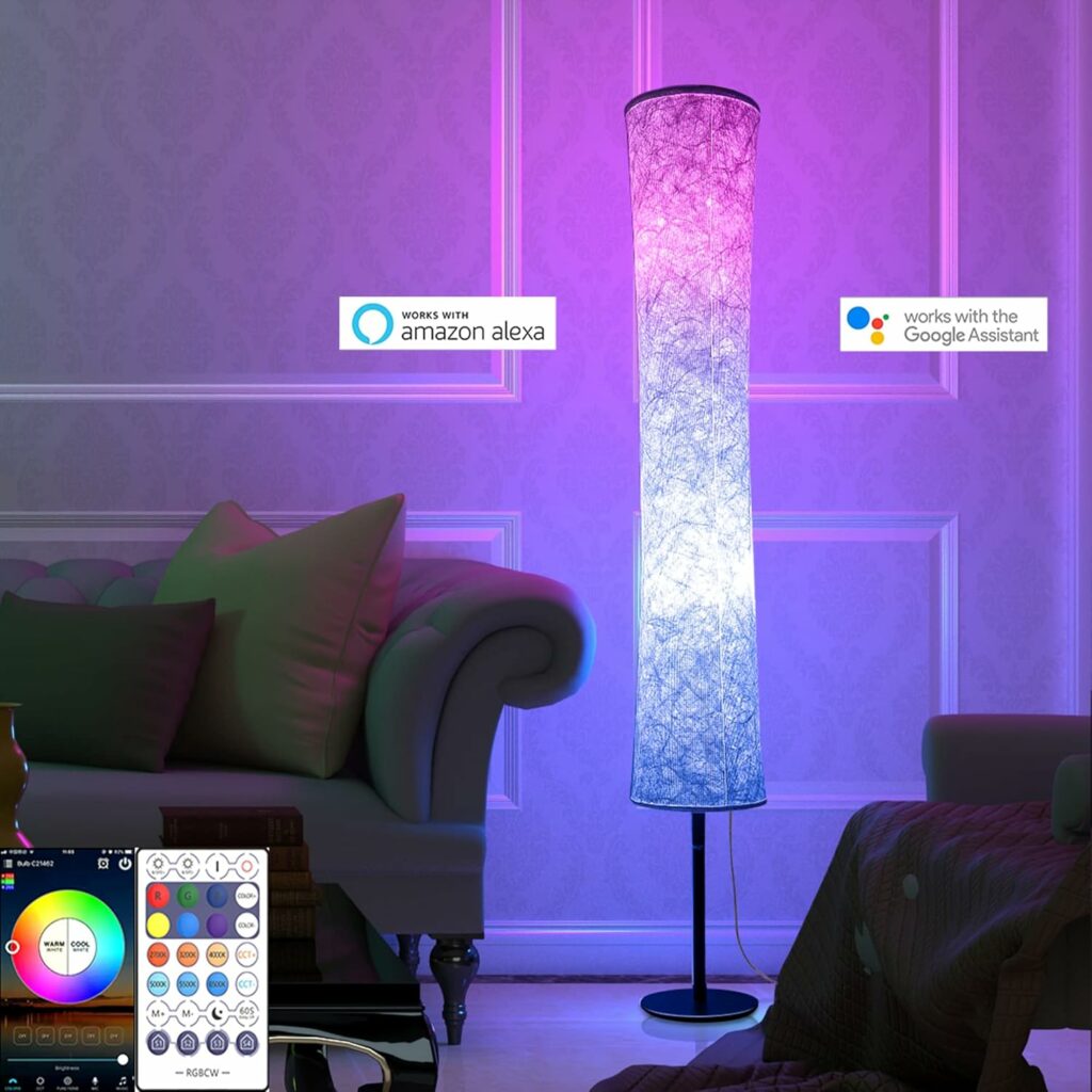 BLUEYE Floor Lamp,RGBCW 2700K-6500K,APP & Remote&Smart Voice Control, 2 X 60W Equivalent, No Hub Required,Compatible with Alexa Google Assistant, 60'' Standing Lamp for Bedroom, Similar Fabric