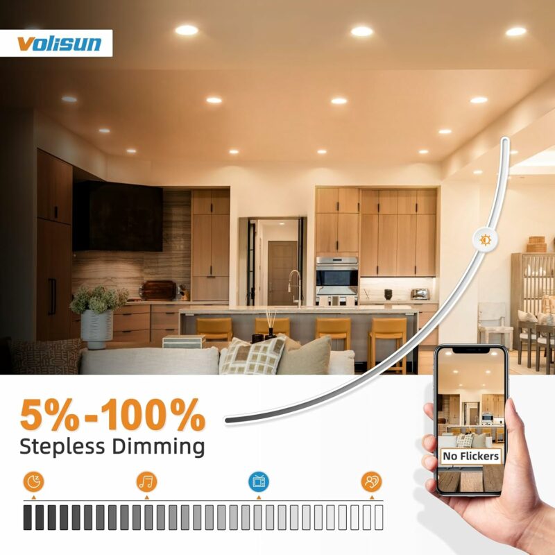 VOLISUN 12 Pack 6 Inch 5CCT Recessed Light with Night Light,Canless LED Recessed Lighting 6 inch,2700K-5000K Selectable,12W=130W,1080LM Dimmable Recessed Ceiling Wafer Light,ETL Certificated