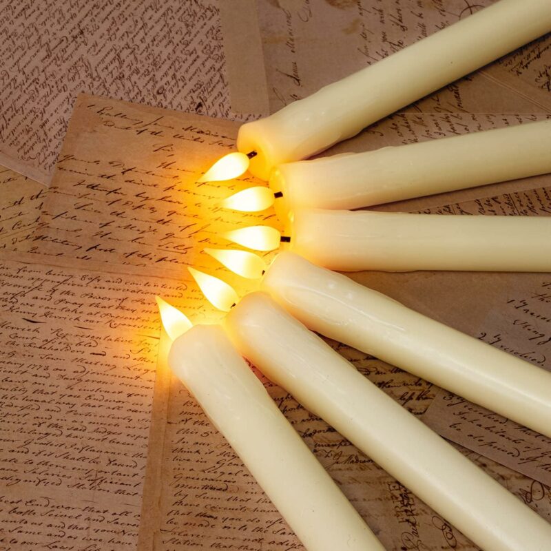 Homemory Real Wax LED Flameless Taper Candles with Remote Timer, 9.6 Inches Ivory Candlesticks, Dripless Battery Operated 3D Flickering Flame for Fireplace Xmas Halloween