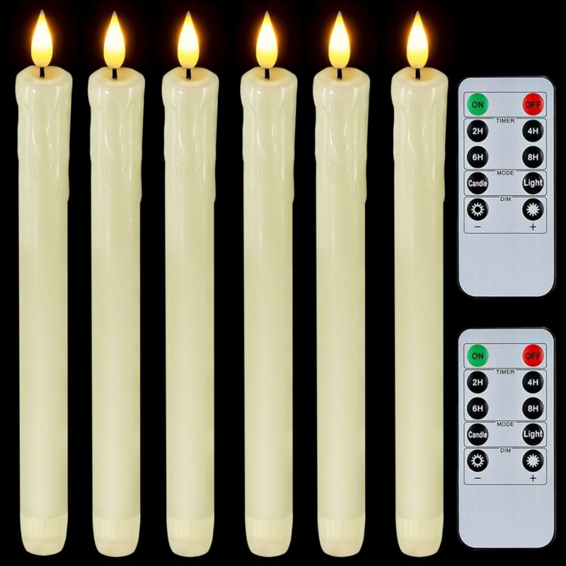 Homemory Real Wax LED Flameless Taper Candles with Remote Timer, 9.6 Inches Ivory Candlesticks, Dripless Battery Operated 3D Flickering Flame for Fireplace Xmas Halloween