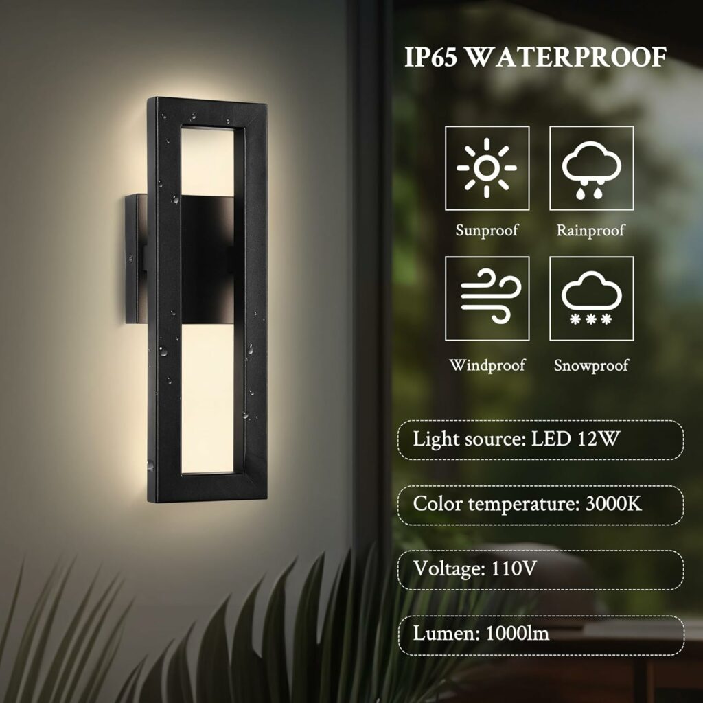 LamQee Modern LED Wall Sconces, Rectangle Black Porch Wall Lights Exterior Wall Sconce, Indoor Wall Mount Light Wall Lantern for Living Room Bedroom Hallway Warm White 3000K