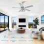 52 Inch Ceiling Fans with Light Remote Control, 5 Reversible Blades Bedroom Crystal Lighting Ceiling Fan Caged Light Chandelier for Home Kitchen