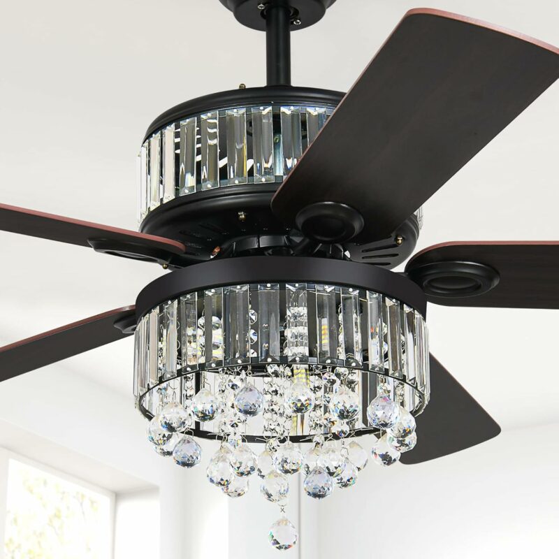 YITAHOME Chandelier Ceiling Fan Light with Remote, 52 Inch Fandelier Indoor Fan Ceiling with 3 Speed, Silent Reversible Motor, Dual-Sided Blades, Timer, Balance Kit - Black