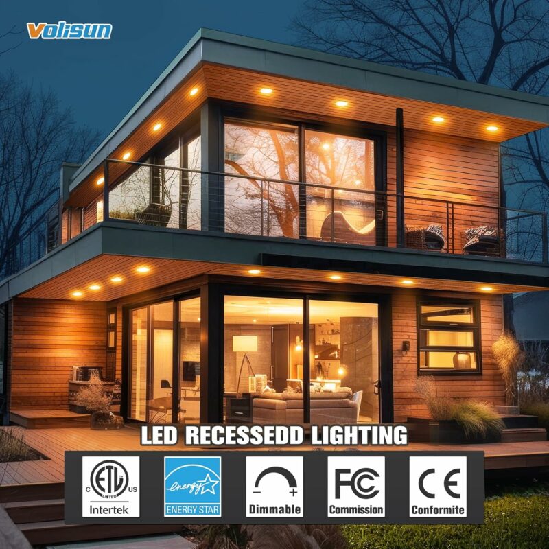 VOLISUN 12 Pack 6 Inch 5CCT Recessed Light with Night Light,Canless LED Recessed Lighting 6 inch,2700K-5000K Selectable,12W=130W,1080LM Dimmable Recessed Ceiling Wafer Light,ETL Certificated